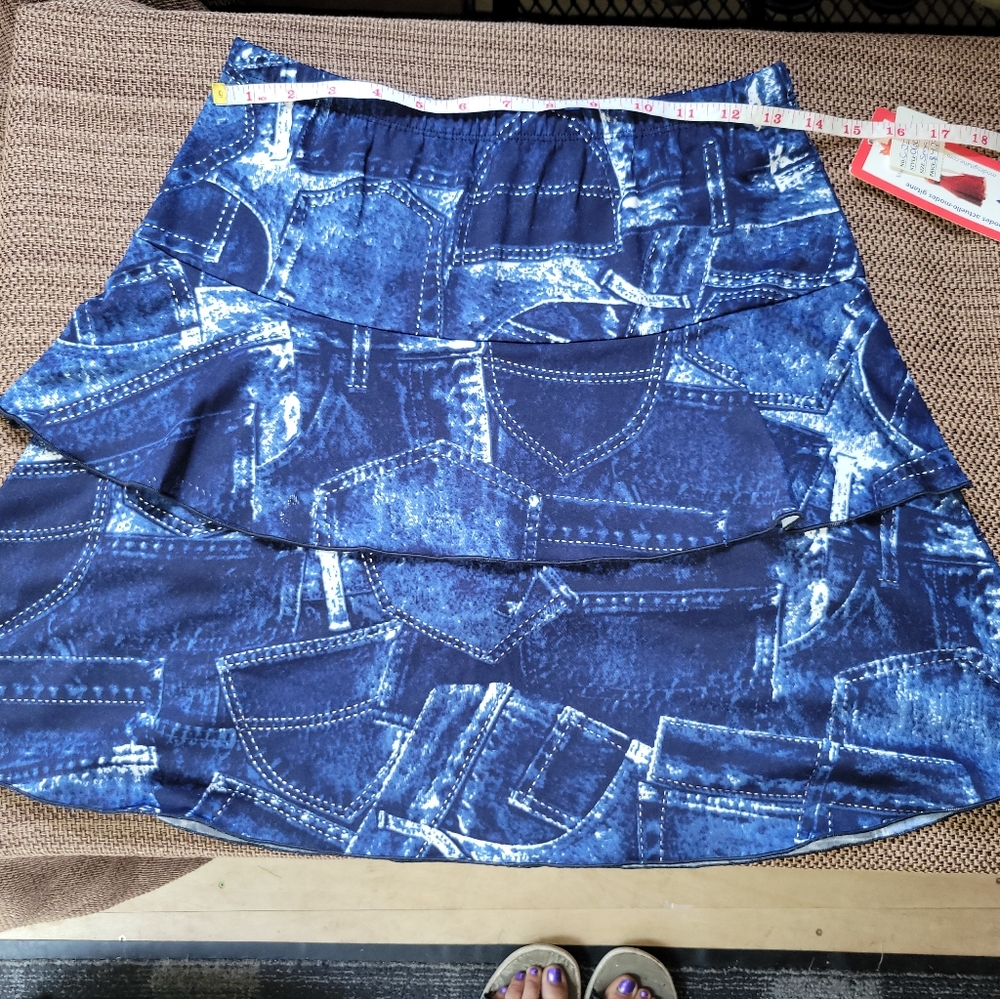 Skort Blue Denim Print  With Stretch Size Small